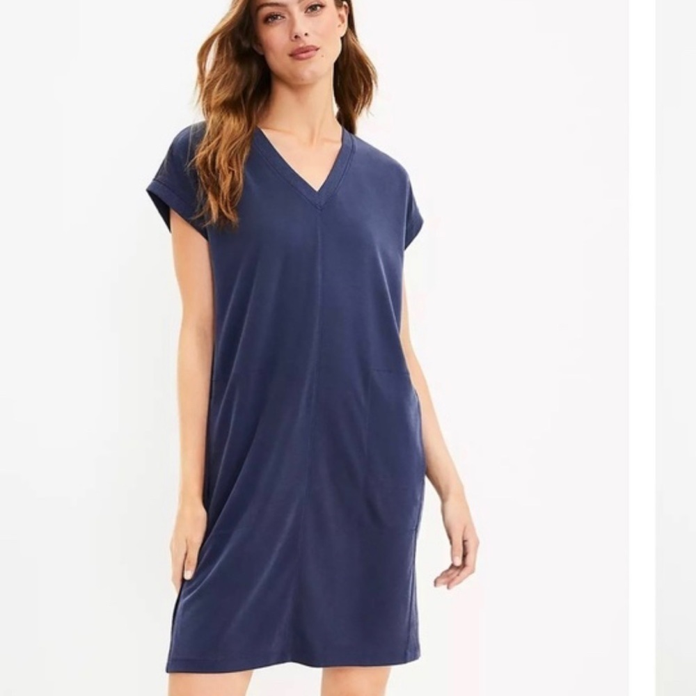 Lou & Grey Sandwashed V-Neck Pocket Modal Oversized Shift Dress Size 4
